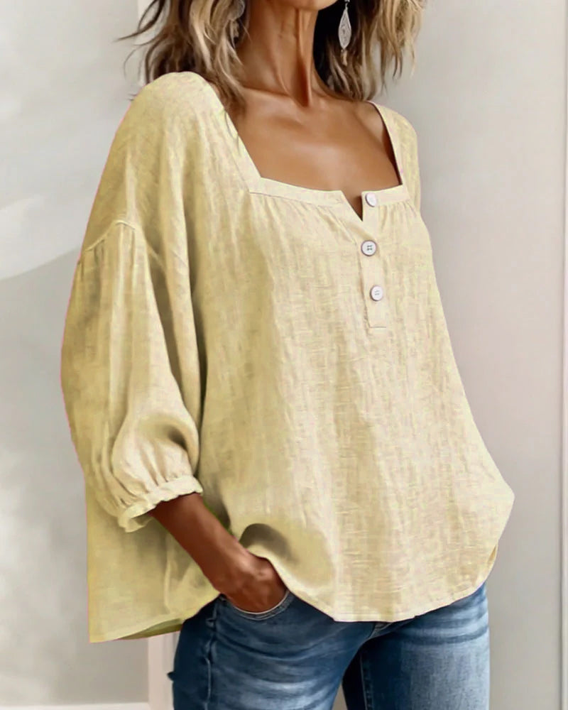 Lurea | Women's blouse with square neckline and buttons