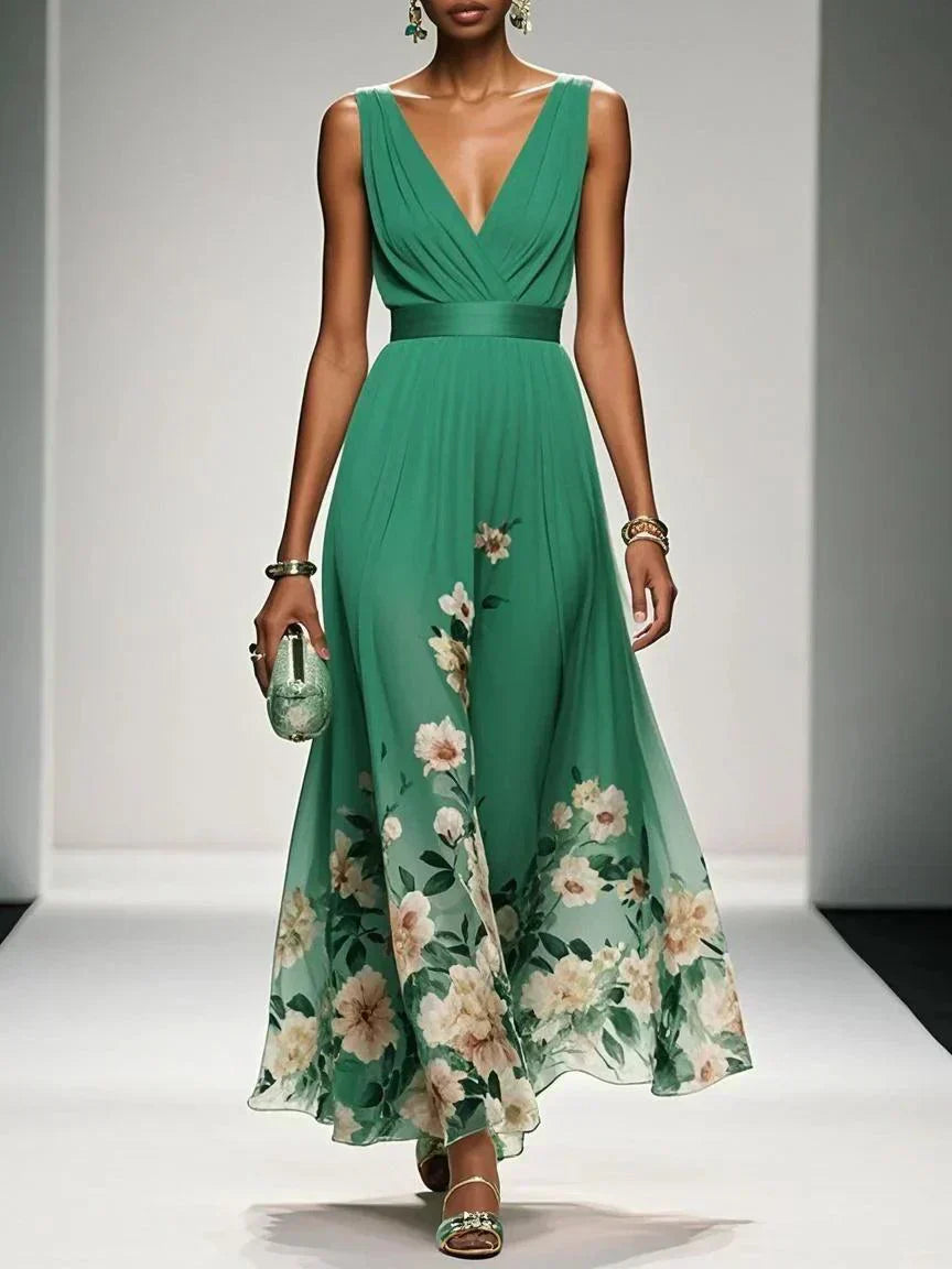 Daniela | Vestido maxi de mujer con estampado floral y escote en V