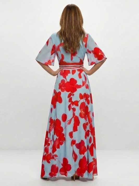 Caridad | Vestido maxi con manga corta y estampado floral