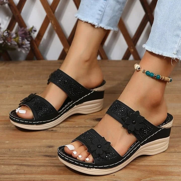 Yarael | Women's Wedge Sandals with Floral Straps | Breathable