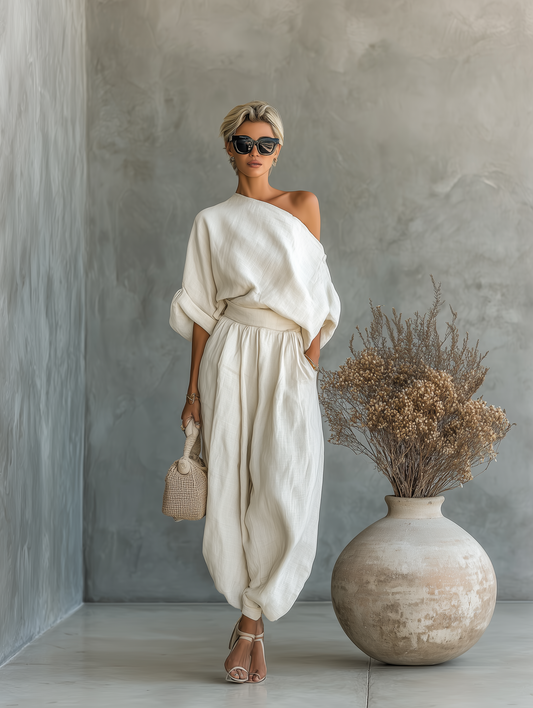 Asunción | Conjunto elegante con hombro descubierto y pantalón