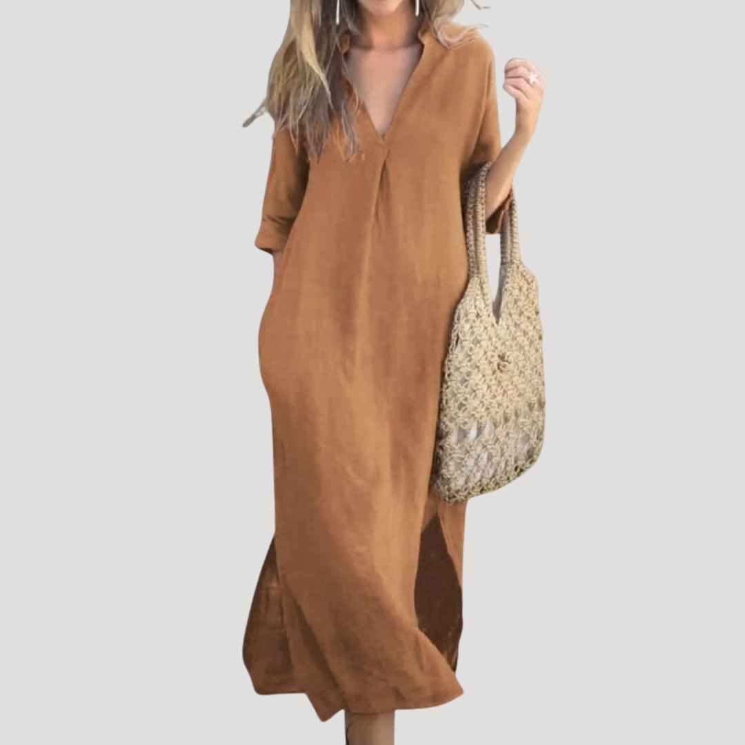 Leonela | Vestido midi para mujer con escote en V fluido