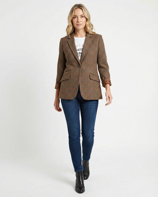Griselina | Women's Plaid One-Button Blazer | Structured