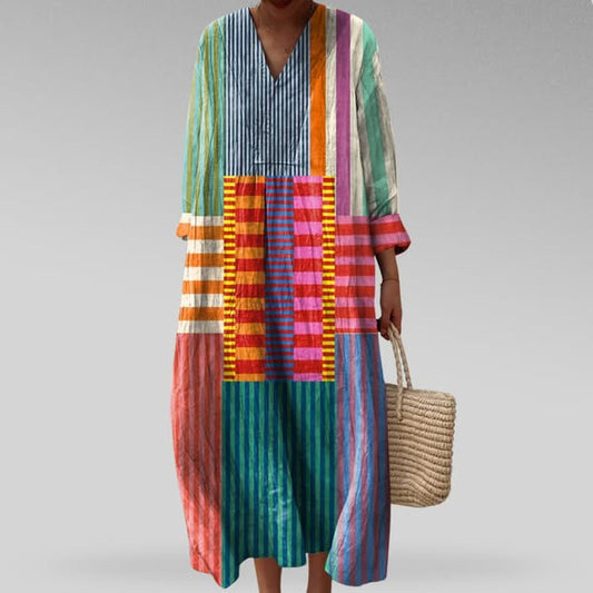 Vianey | Vestido largo de verano con estampado geométrico y manga larga