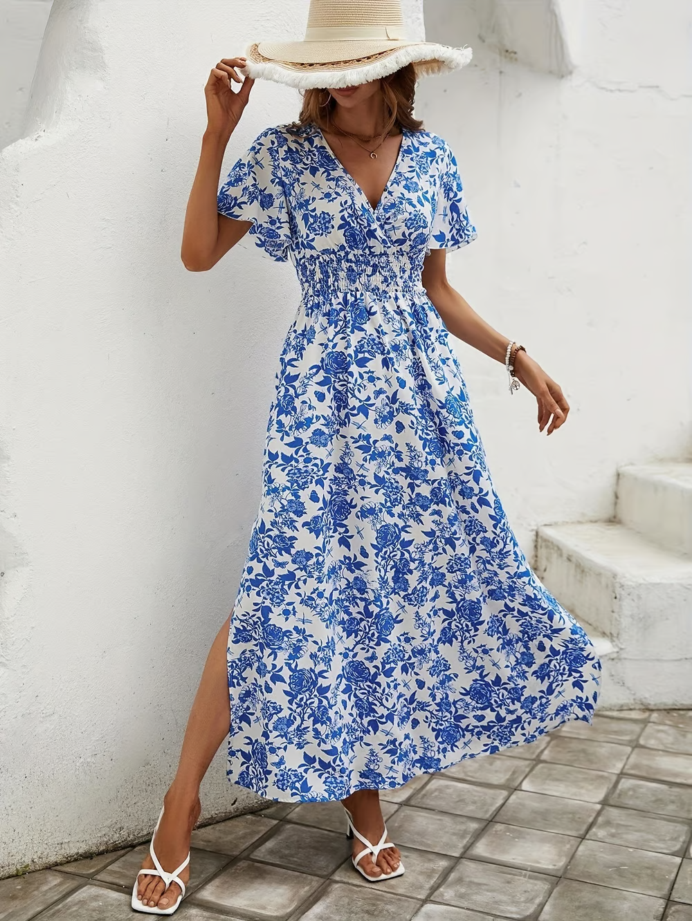 Arantxa | Vestido maxi boho estampado para mujer con escote en V