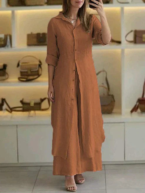 Alvera | Vestido camisero largo para mujer con botones y manga tres cuartos