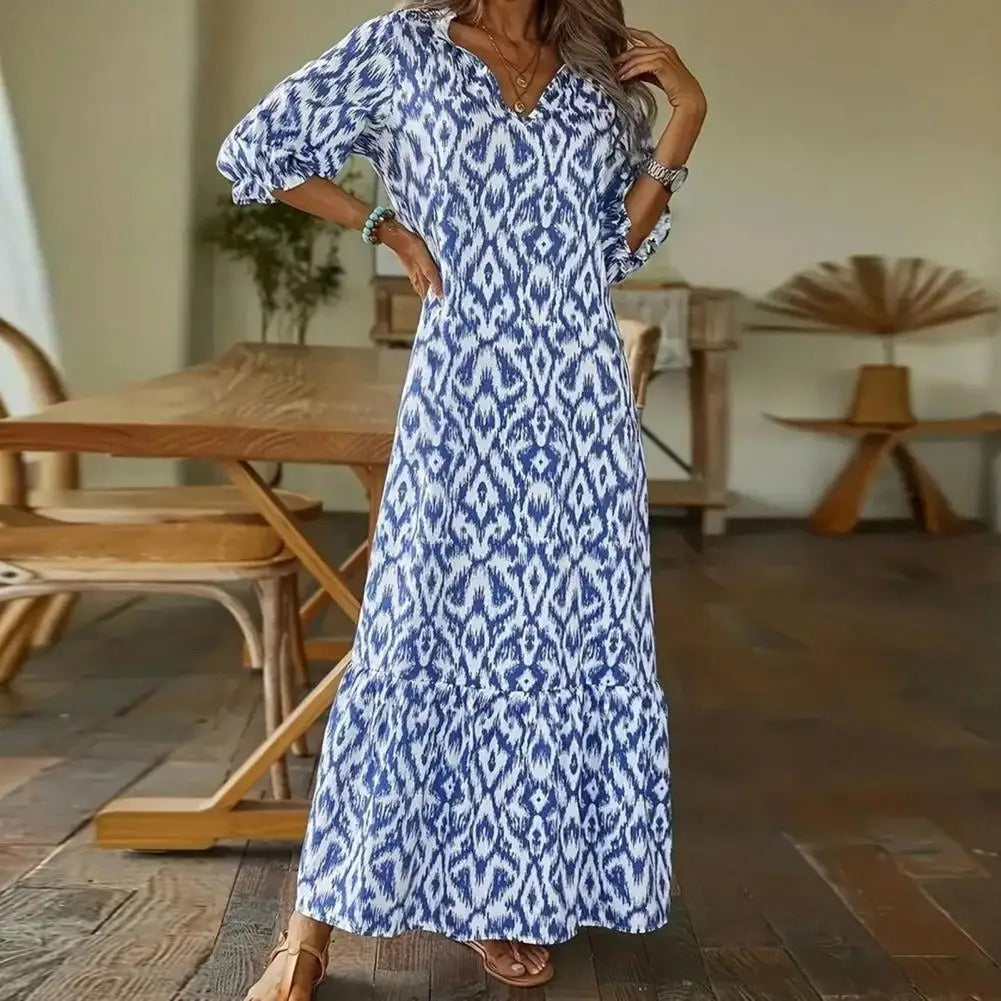Cassis | V-Neck Printed Long Dress