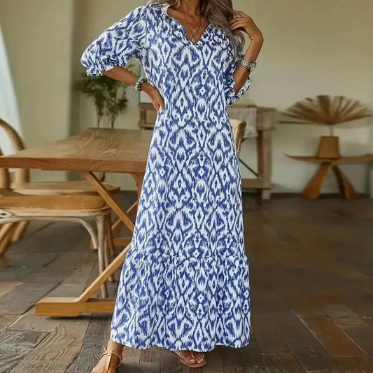 Cassis | Robe longue à col en V imprimée