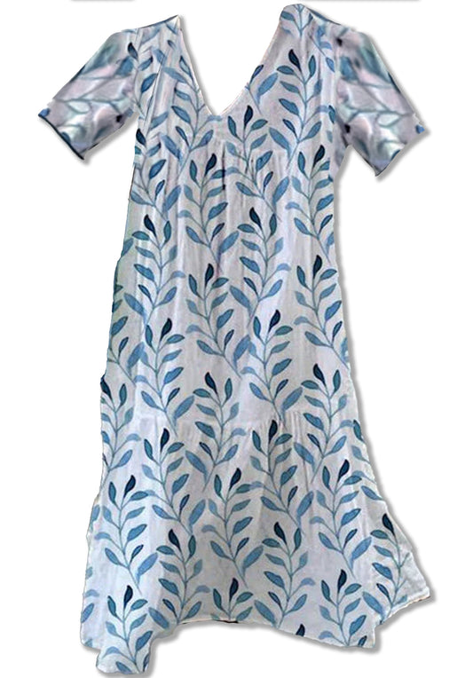 Amarisse | Vestido midi con cuello en V y estampado de hojas para mujer | Ligero