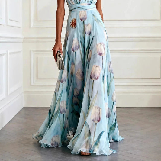 Lourdes | Vestido largo cruzado para mujer con escote profundo y sin mangas