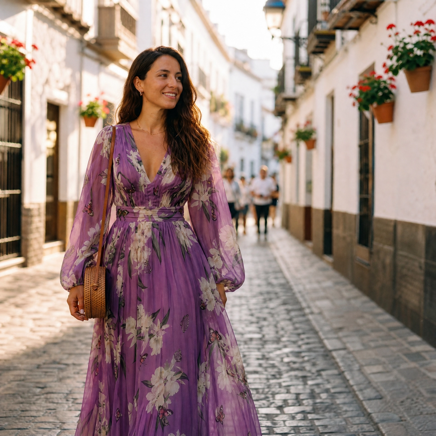 Elena | Maxikleid mit Blumenmuster für Damen mit V-Ausschnitt und bequemem Design