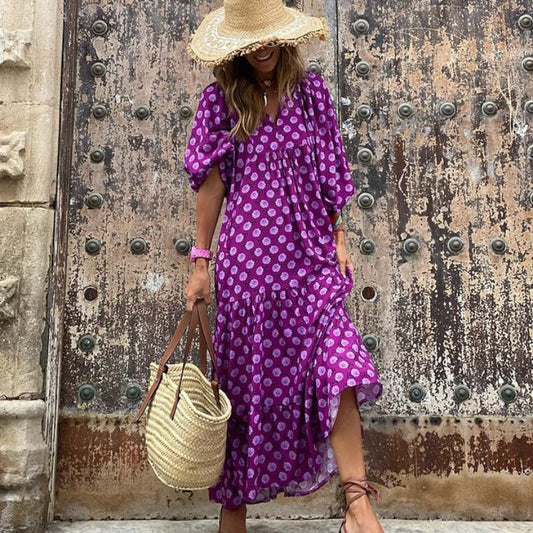 Cayetana | Robe maxi bohème pour femme avec col en V