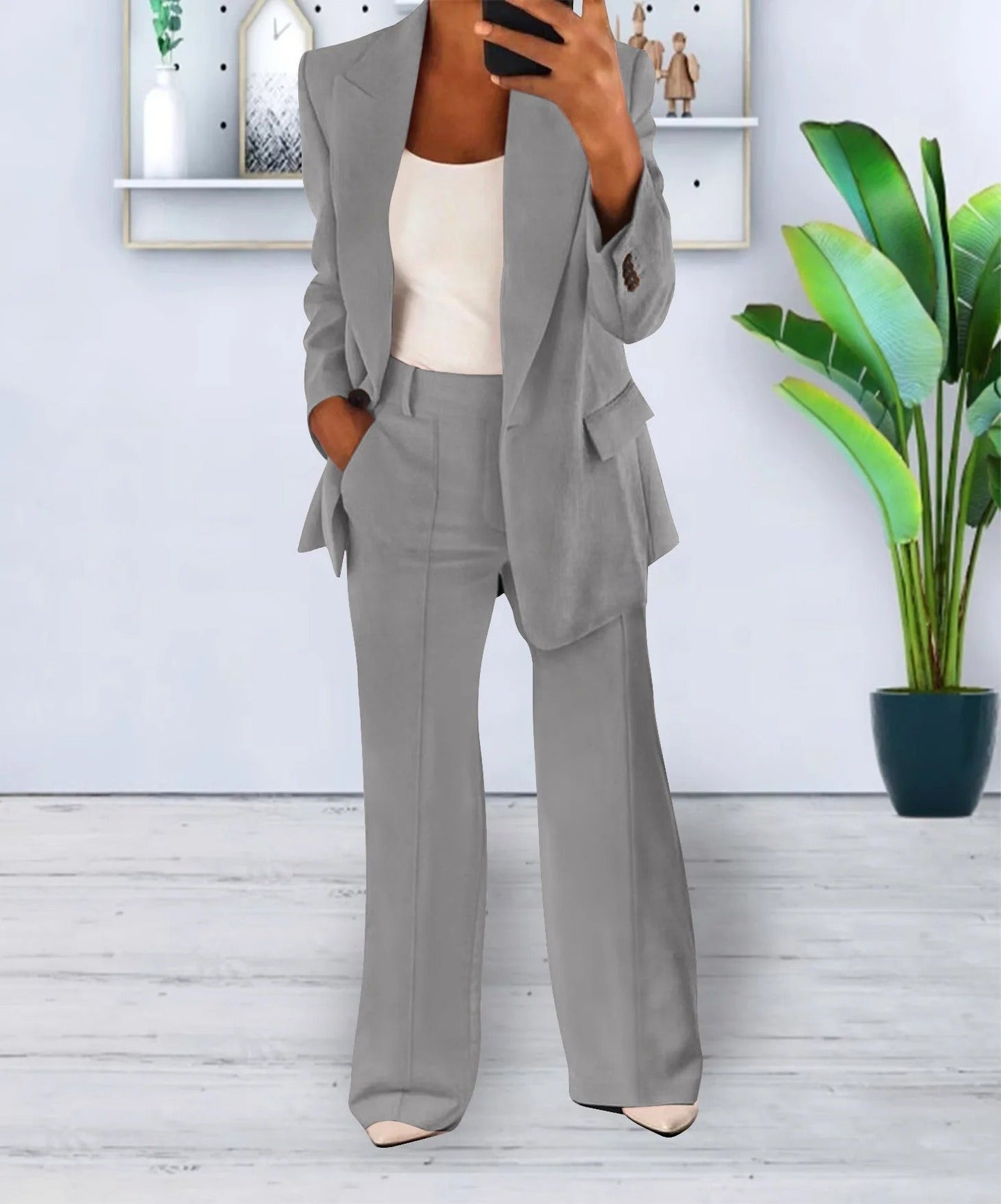 Clarimara | Ensemble femme un bouton avec pantalon large | Structuré