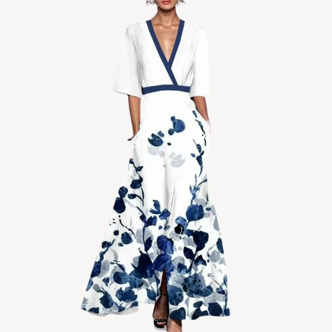 Isabel | Vestido maxi para mujer con escote profundo en V y falda amplia