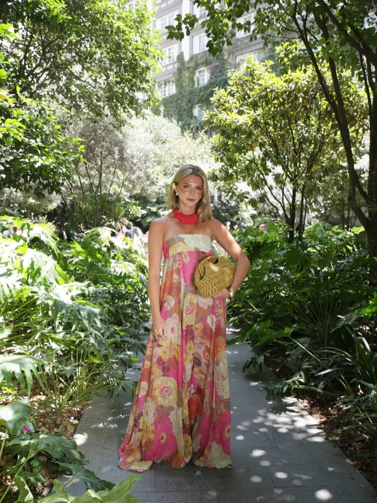 Lurevia | Women's strapless maxi wedding dress with floral design
