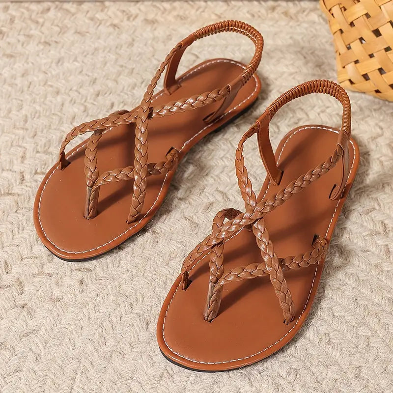 Juliana | Women's flat sandals with braided design and crossed straps