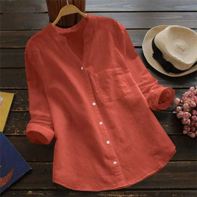 Fleur | Chemise à manches longues et poche, sans col à revers