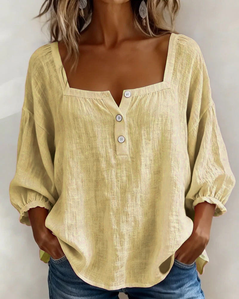 Lurea | Women's blouse with square neckline and buttons