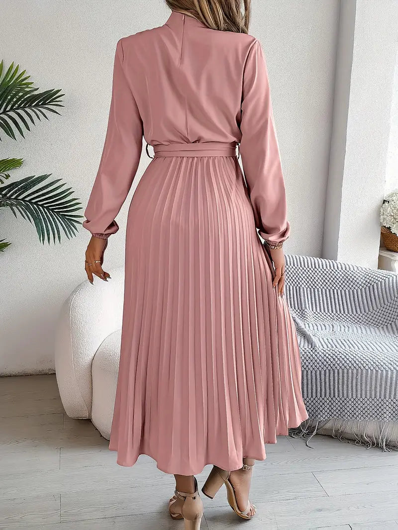 Rhea | Pleated Long Sleeve Dress with Belt
