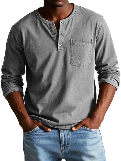 Camisa casual hombre manga larga Henley