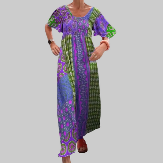 Felisa | Robe maxi bohème pour femme avec patchs