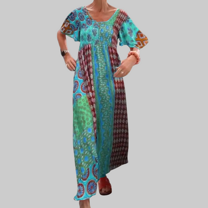 Felisa | Robe maxi bohème pour femme avec patchs
