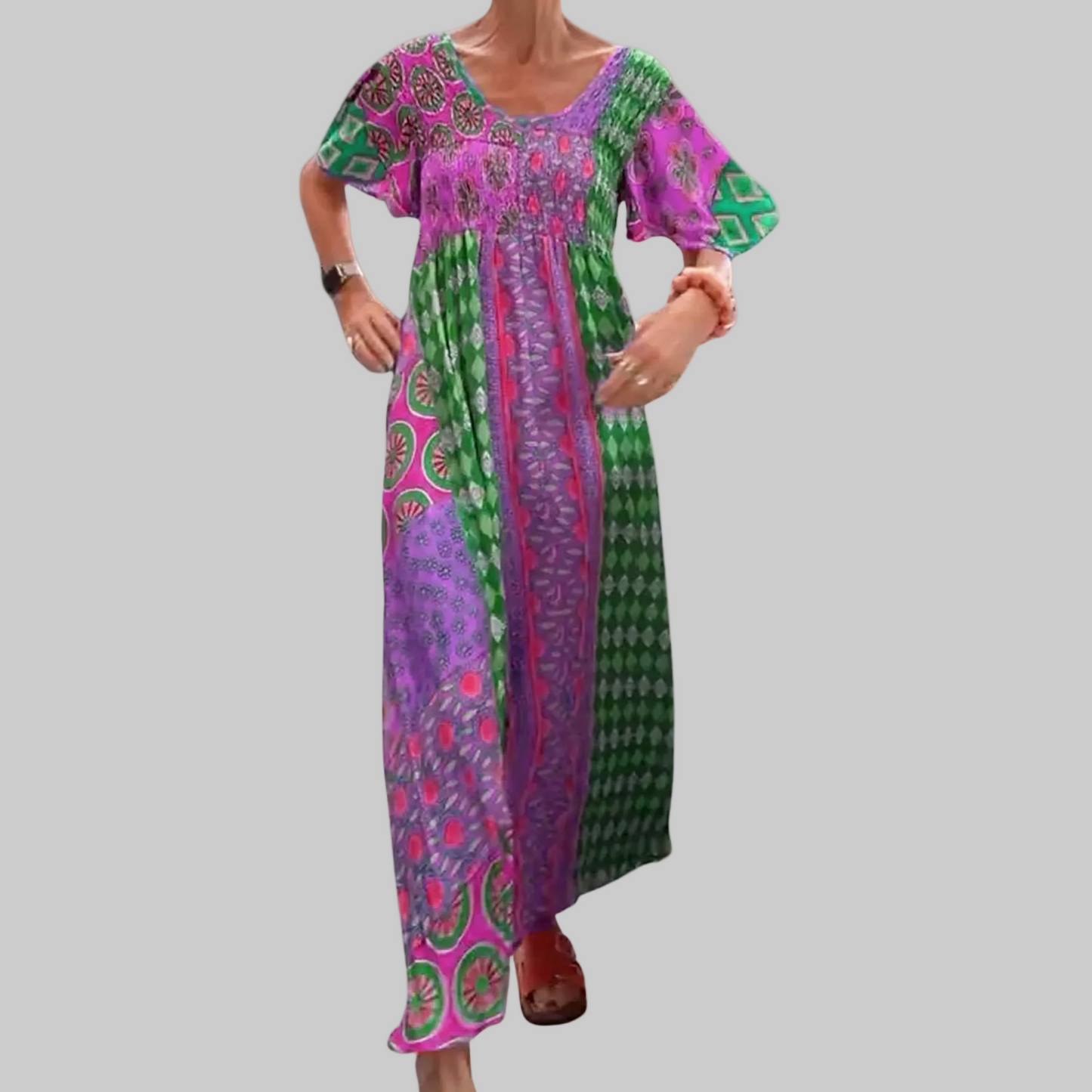 Felisa | Robe maxi bohème pour femme avec patchs