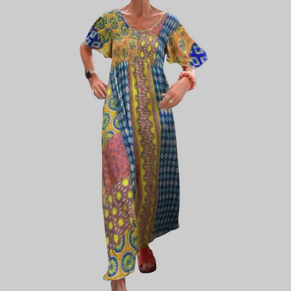 Felisa | Robe maxi bohème pour femme avec patchs