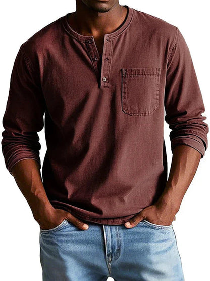 Camisa casual hombre manga larga Henley