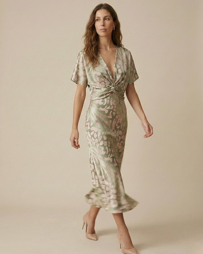 Ana | Vestido midi cruzado de mujer con cuello en V | Elegante