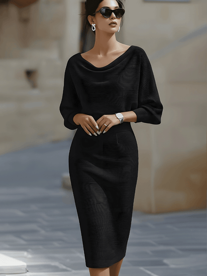 Patricia | Midi dress with mid-length sleeves and fitted draped neckline