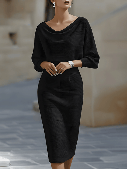 Patricia | Midi dress with mid-length sleeves and fitted draped neckline