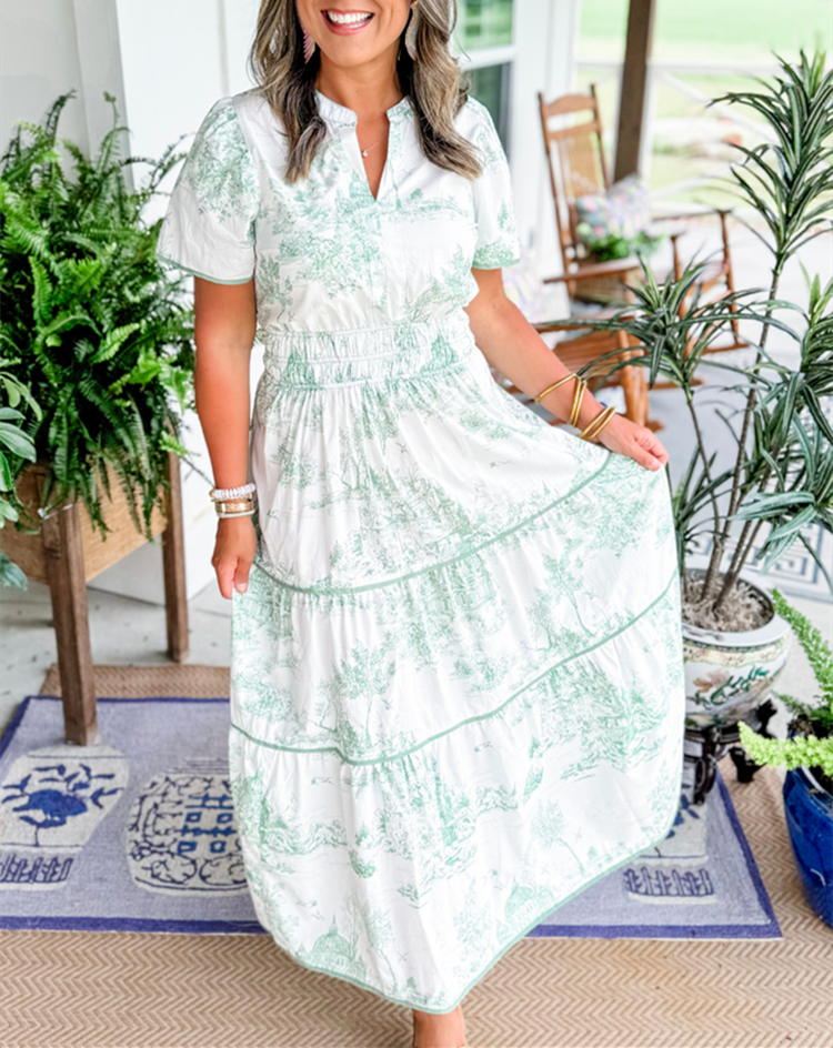 Olalla | Vestido midi para mujer con estampado vintage y volantes