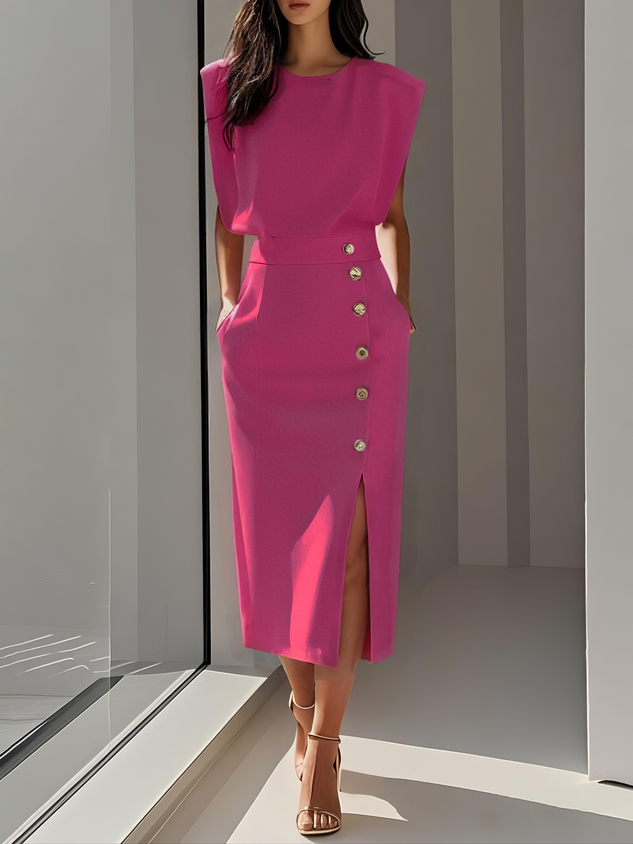 Beatriz | Vestido midi para mujer con botones y abertura frontal
