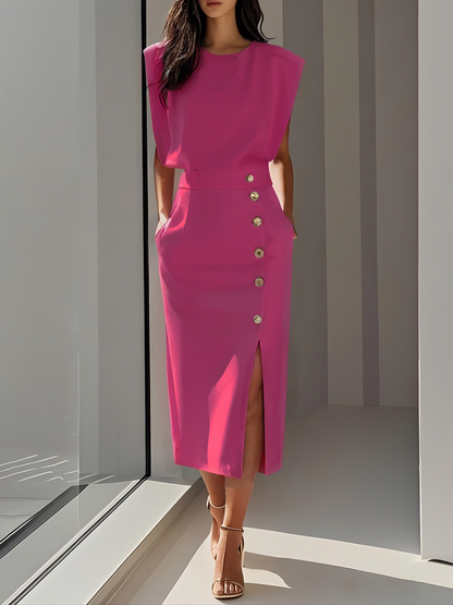 Beatriz | Vestido midi para mujer con botones y abertura frontal