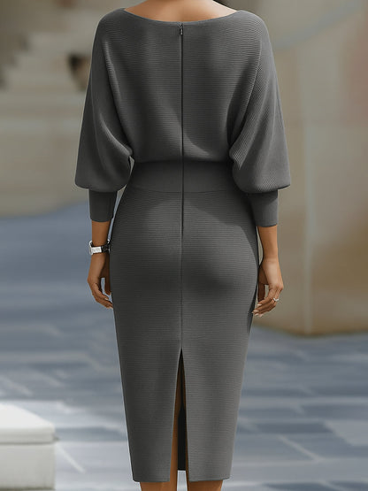 Patricia | Midi dress with mid-length sleeves and fitted draped neckline