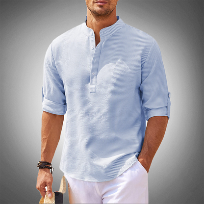 Carlos | Hombre camisa con textura y manga larga cuello sin solapa