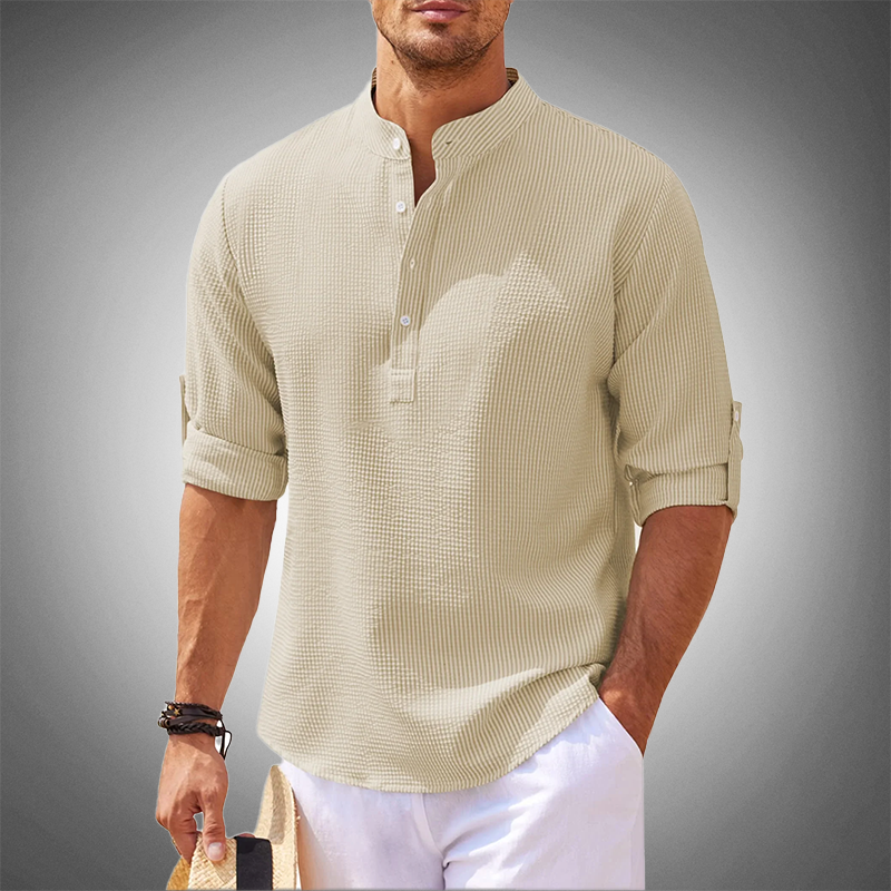 Carlos | Hombre camisa con textura y manga larga cuello sin solapa