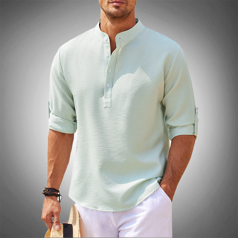 Carlos | Hombre camisa con textura y manga larga cuello sin solapa