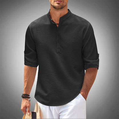 Carlos | Hombre camisa con textura y manga larga cuello sin solapa