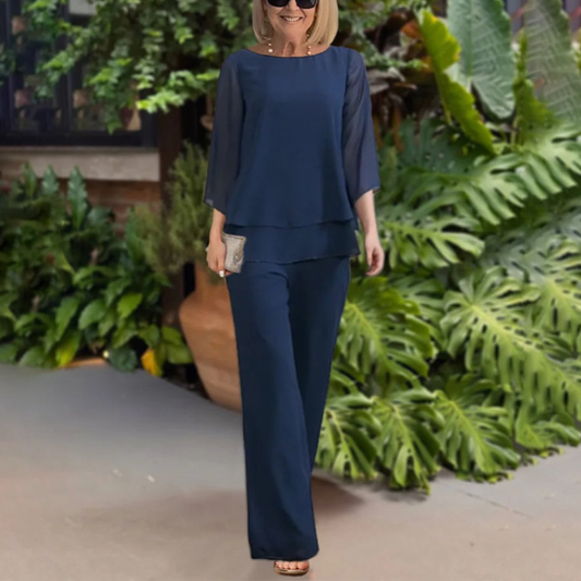 Elvara | Ensemble deux pièces pour femme avec chemisier fluide et pantalon long