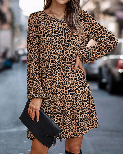 Maria | Leopard print long-sleeve dress