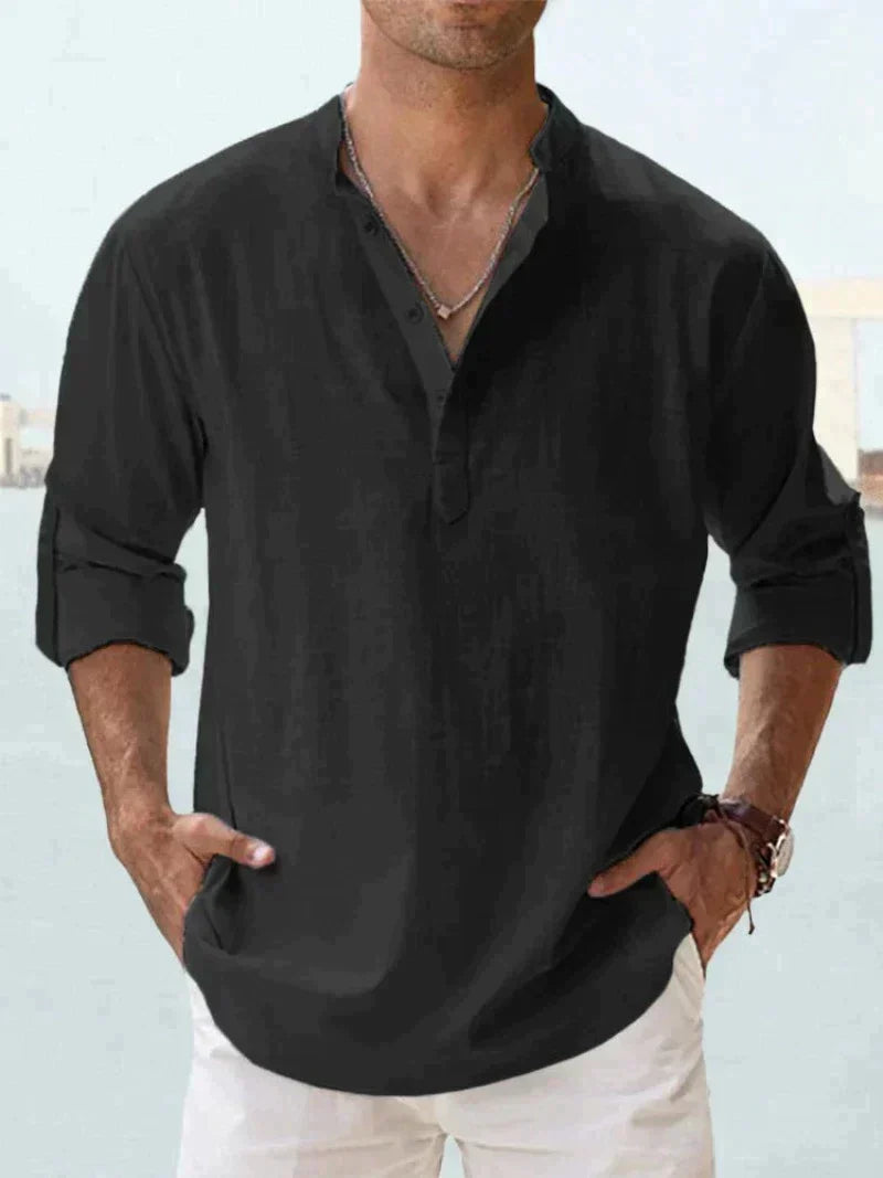 Javier | Man long-sleeved loose-fitting shirt no lapel collar