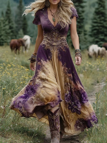 Elara | Robe maxi fleurie avec effet dégradé