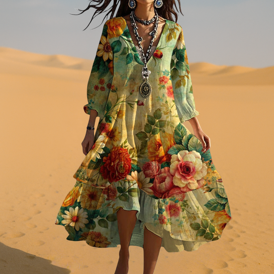 Lucía | Vestido de verano boho de mujer con escote en V y estampado floral