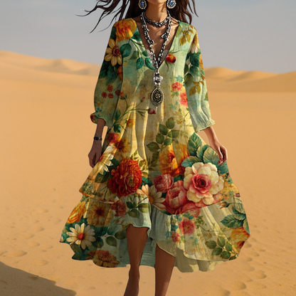 Lucía | Vestido de verano boho de mujer con escote en V y estampado floral