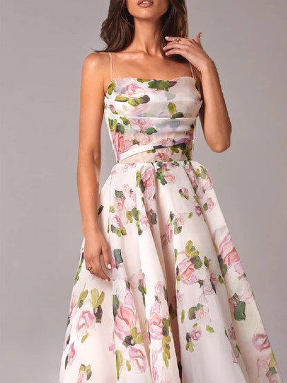 Celia | Robe midi pour femme avec fines bretelles et ligne A