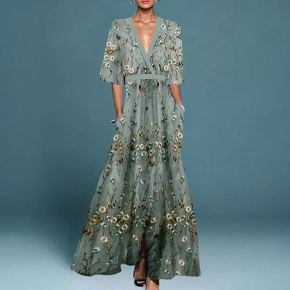Verónica | Vestido maxi elegante con estampado floral y escote cruzado