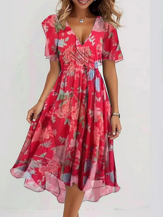 Evangelina | Vestido midi floral cruzado con manga corta