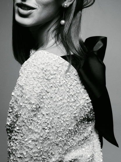 Mireia | Vestido corto de mujer con lentejuelas y detalle de lazo